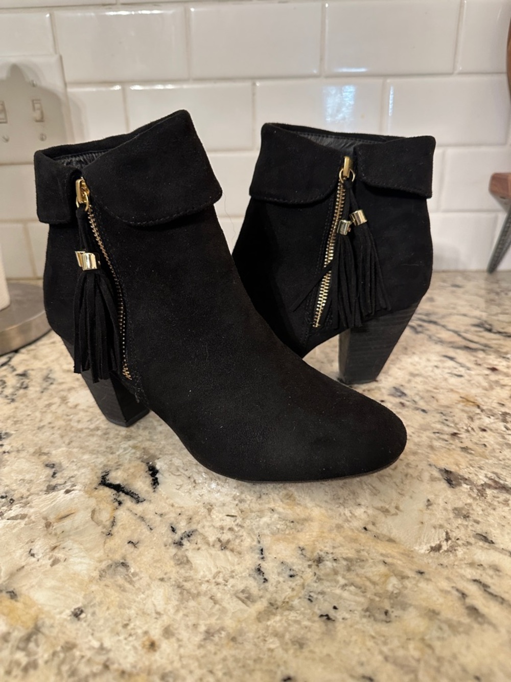 Report Black Suede Tassel Zip Ankle Booties